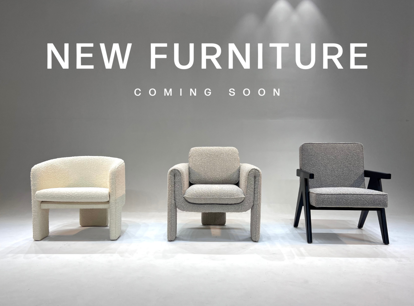 new furniture coming soon, three gorgeous armchairs in boucle fabric