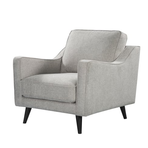 grey greige fabric armchair black legs front-left view