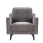 grey taupe velvet steel armchair black legs front view