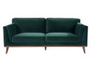 emerald green velvet sofa 3 seater walnut legs front view