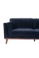 royal blue velvet navy velvet sofa 2 seater walnut legs front view partially obscured left