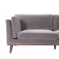mink velvet stone gray velvet sofa 3 seater walnut legs front view partially obscured left